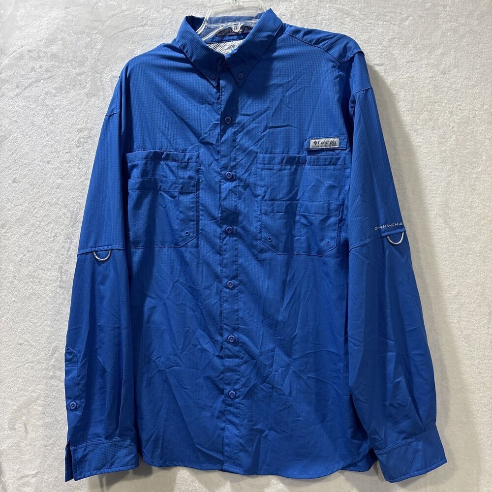 Columbia Shirt Mens Large Blue PFG Tamiami II Long Sleeve Outdoor Fishing Vented